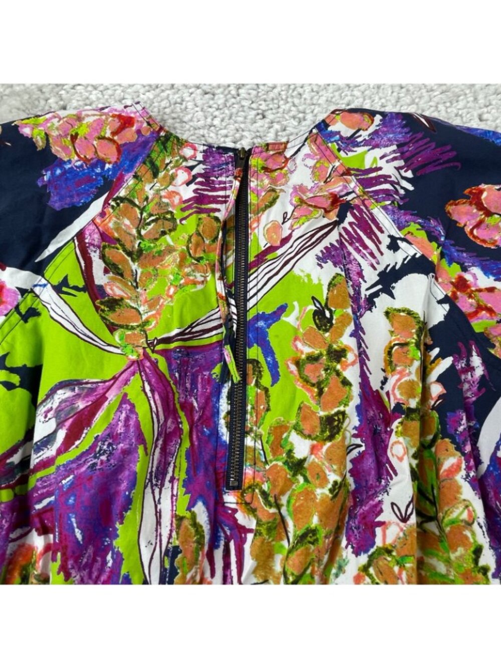 Marie Oliver Floral Green Purple Abstract Puff Sleeve Blouse Womens Small - Picture 5 of 7